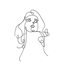 Continuous one single abstract line drawing of woman face on white background.