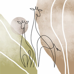 Giraffe on abstract background. Hand drawn vector illustration. Sketch. 