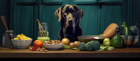 In the background of a house filled with 3D art, a dog eagerly awaits its food from a plate,...
