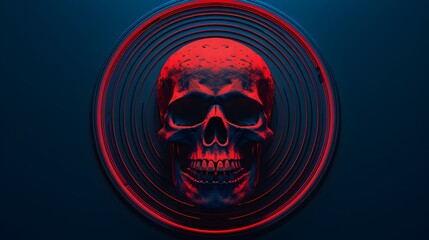 Skull in the circle on red background. Skull in red circle. Futuristic background.