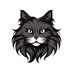 long haired cat head mascot logo illustration, generative ai