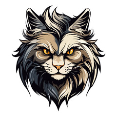 long haired cat head mascot logo illustration, generative ai