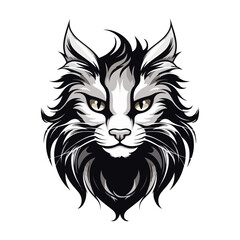 long haired cat head mascot logo illustration, generative ai