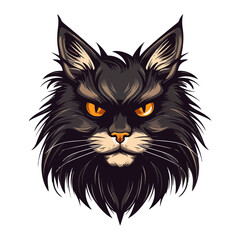 long haired cat head mascot logo illustration, generative ai