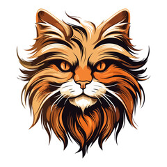 long haired cat head mascot logo illustration, generative ai