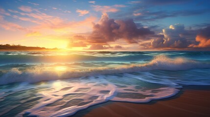 Fototapeta na wymiar Sunrise, tropical beach. Generative AI