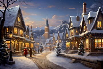 Beautiful winter night in the old town. Winter fairy tale.