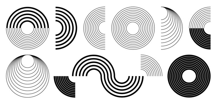 Line geometric abstract shapes. Contemporary mid century design.  Vector illustration on white background.