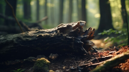 Obraz premium Close up of fallen tree trunk covered with moss