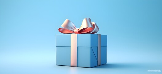 Blue gift box with pink ribbon on blue background.