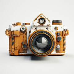 Old photographic camera on a white background. Generative AI.
