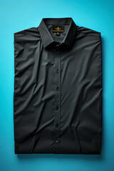 Men's black shirt, on a blue background. Generative AI.
