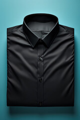 Men's black shirt, on a blue background. Generative AI.