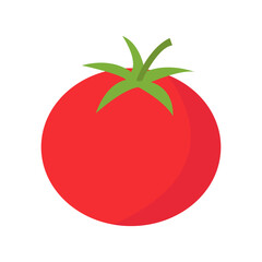 Tomato icon. Cute cartoon vegetable. Red color. Green leaf. Kids education. Vegetables collection. Food sign symbol. Flat design. White background. Isolated.