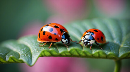 Fototapeta premium AI generated illustration of a small ladybug perched on a plant