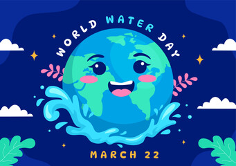 Fototapeta na wymiar World Water Day Vector Illustration on 22 March with Waterdrop and Taps to Save Earth and Management of Freshwater in Background Design