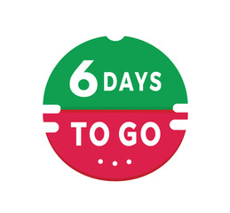 6 days to go banner, design sticker icon. count time sale or promo for websites or advertising. Flat Vector template isolated on white background.