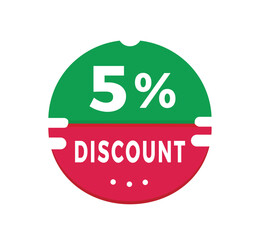 5 percent discount banner, modern sticker icon design. Offer Store badge icon or advertising. Flat style vector template design.