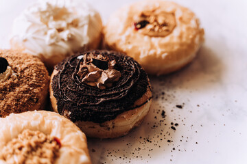 Closeup of Gourmet Donut Selection with Space For Copy