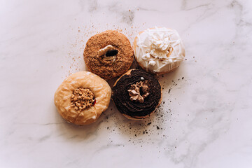 Top View of Gourmet Donut Selection with Copy Space 