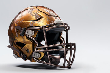 Dirty American football helmet on a white background. Generative AI. - Powered by Adobe