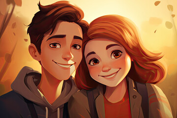 Illustration of cute couple smiling