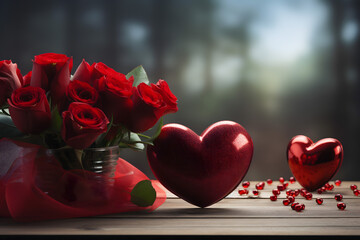 valentines day background, social media background for vday, full of romance cards with love, red rose and candles	