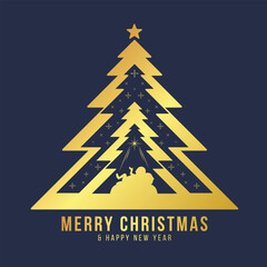 Fototapeta premium Merry Christmas and happy New year - Gold baby Jesus with star light in christmas tree with star wink around on navy background vector design