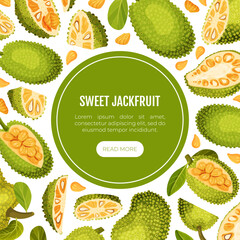 Jackfruit Natural Banner Design with Green Tropical Fruit Vector Template