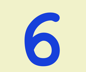Number 6, in blue color, with yellow background.