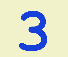Number 3, in blue color, with yellow background