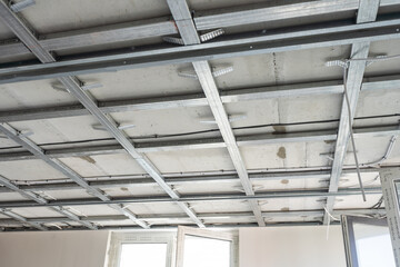 Construction worker installation ceiling work