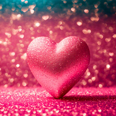 Fototapeta premium Valentines day background with pink heart on bokeh and glitter background