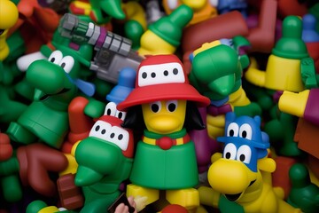 Cheerful Toy Characters  Surrounded by Love, Happiness, and Vibrant Colors on a Joyful Background