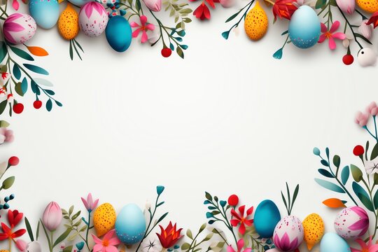 a colorful eggs and flowers