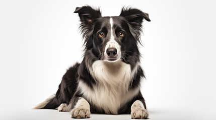 Fototapeta premium A adoreable Border collie in crouching position, white background