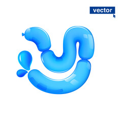 Y letter logo made of blue clear water and dew drops. Eco-friendly realistic 3D twisted balloons. Vector elements in plastic cartoon style. Perfect for pure nature banner, healthy filter labels.