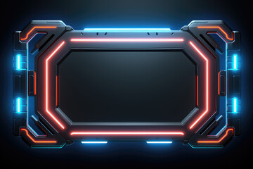 rectangle technology frame background with neon lights. Copy space for text