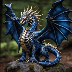 a blue and gold dragon statue