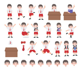 set of man kids school uniform isolated on white background.
