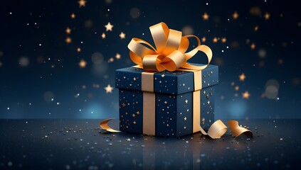 Christmas gift boxes and fir tree branches on a dark background. Christmas background.