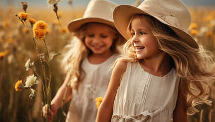 young children in summer outfit stock photo