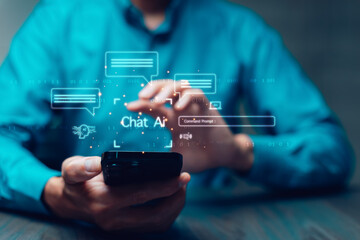 Ai tech,Business person  show virtual graphic Global Internet connect Chatgpt Chat with AI,...