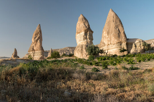 evening lights on the unique volcanic formations,  Cappadocia, Tukrey