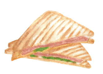 Watercolor painting of Sandwich. food menu item Illustration, food drawing in vintage style.