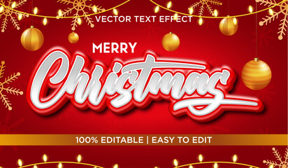 Naklejka premium Merry Christmas 3D Text Effect with Thematic Background and Lighting 