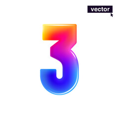 3 logo. Number three. Realistic 3D design in cartoon vivid style. Vector illustration. Perfect gradient icon for holiday sale banner, glossy tech posters, multicolor emblems, vibrant futuristic ad.