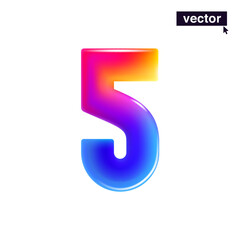 5 logo. Number five. Realistic 3D design in cartoon vivid style. Vector illustration. Perfect gradient icon for holiday sale banner, glossy tech posters, multicolor emblems, vibrant futuristic ad.