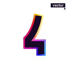 4 logo. Number four in vivid neon line style. Rainbow gradient icon for Sale banner. Colorful vector emblem for Special Price design, Discount Offer labels, Coupon Template, futuristic identity etc.