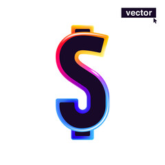 Dollar sign logo in vivid neon line style. Rainbow gradient icon for Sale banner. Colorful vector emblem for Special Price design, Discount Offer labels, Coupon Template, futuristic identity etc.